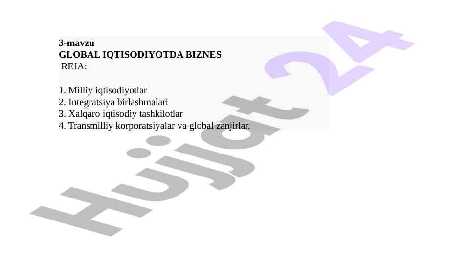 Global iqtisodiyotda biznes reja tahlili