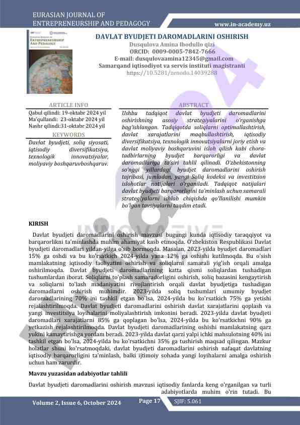Davlat byudjeti daromadlarini oshirish strategiyalari