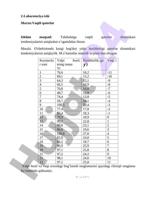 Vaqtli qatorlar dinamikasi tendensiyalari tahlili