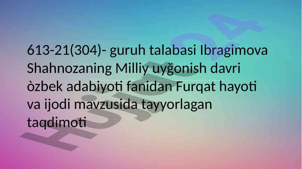 Furqat hayoti va ijodi mavzusida taqdimot
