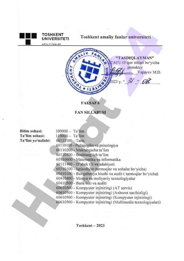 Falsafa fanining asosiy maqsadlarini o‘rganish