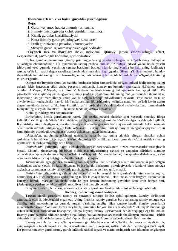 Kichik va katta guruhlar psixologiyasi haqida
