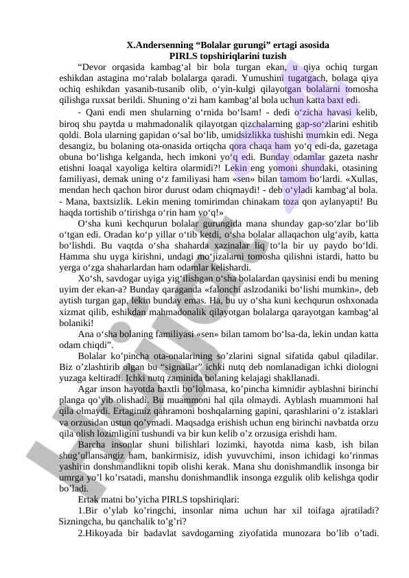 Bolalar gurungi ertagidan pirls topsiriqlari tazimi