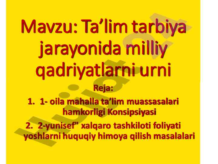 Taʼlim tarbiya jarayonida milliy qadriyatlar