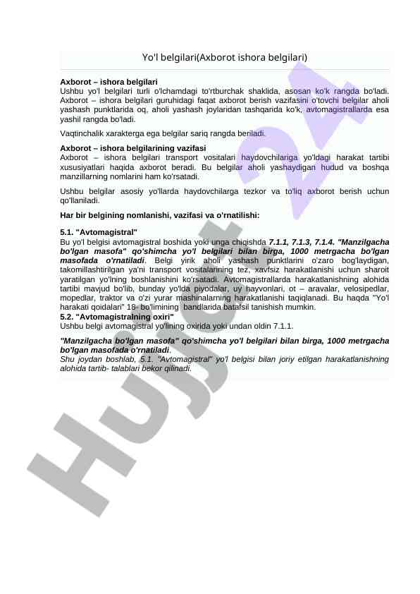Yo'l belgilari: axborot ishora belgilari tahlili
