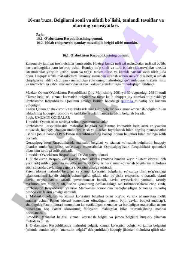 Muvofiqlik belgilari va ularning xususiyatlari