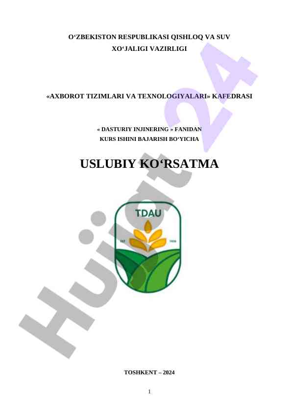 Dasturiy injinerlik fanidan kurs ishini bajarish