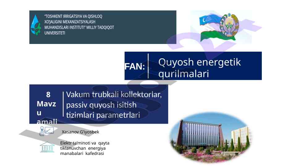 Quyosh energetik qurilmalari va ularning parametrlari
