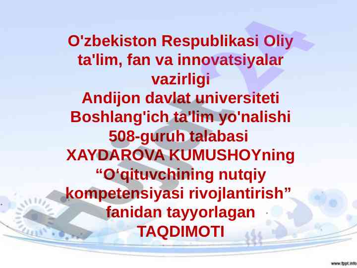 O‘qituvchining nutqiy kompetensiyasi rivojlantirish mavzusi