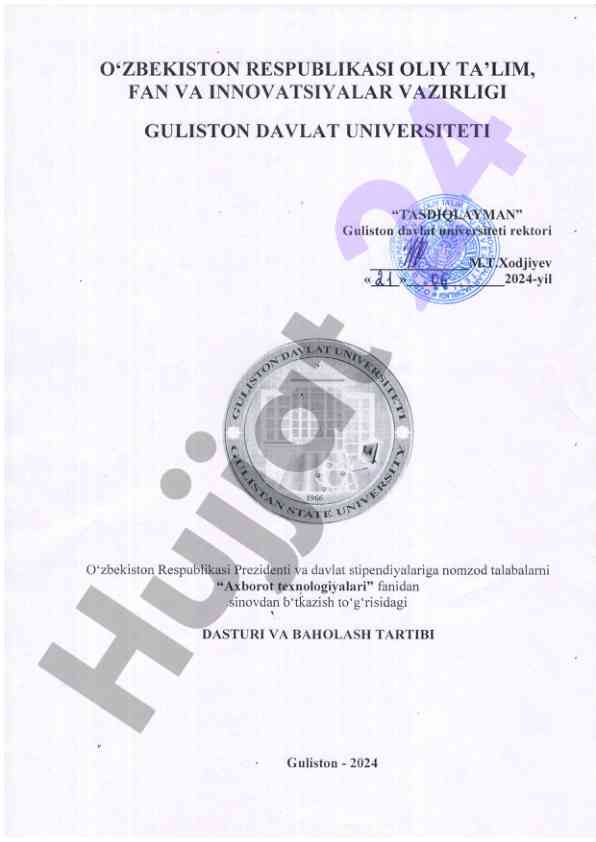 O'zbekiston respublikasi axborot texnologiyalari testi