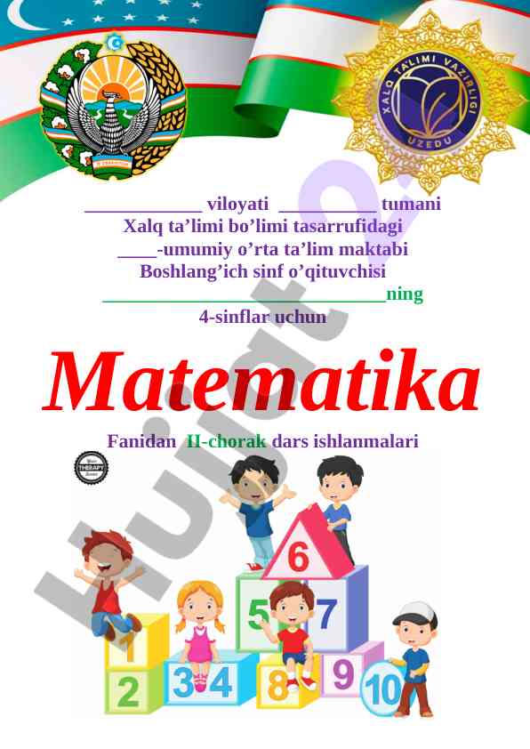 Matematika fanidan ii-chorak dars ishlanmalari