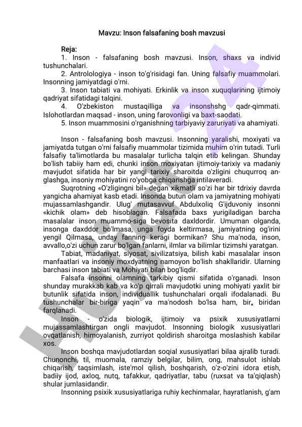 Inson falsafasi va uning jamiyatdagi o'rni