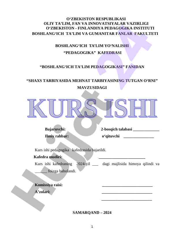 Mehnat tarbiyasining shaxs tarbiyasidagi oʻrni