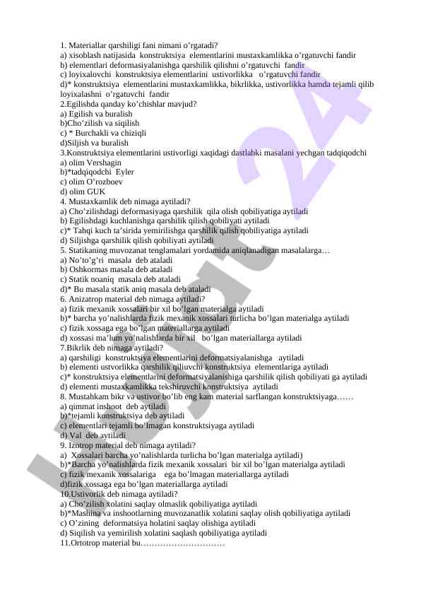 Konstruktsiya elementlari mustaxkamlik qoidalari