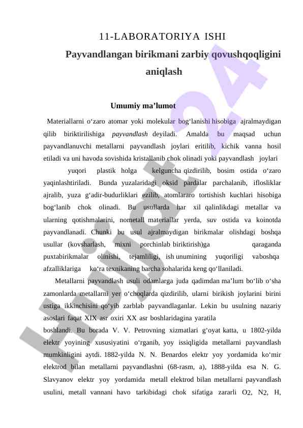 Payvandlangan birikmani zarbiy qovushqoqligini aniqlash