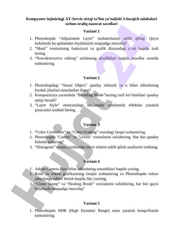 Photoshop tahlillari va texnikalari taqdimoti
