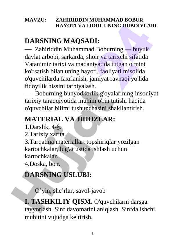 Zahiriddin muhammad bobur hayoti va ijodi