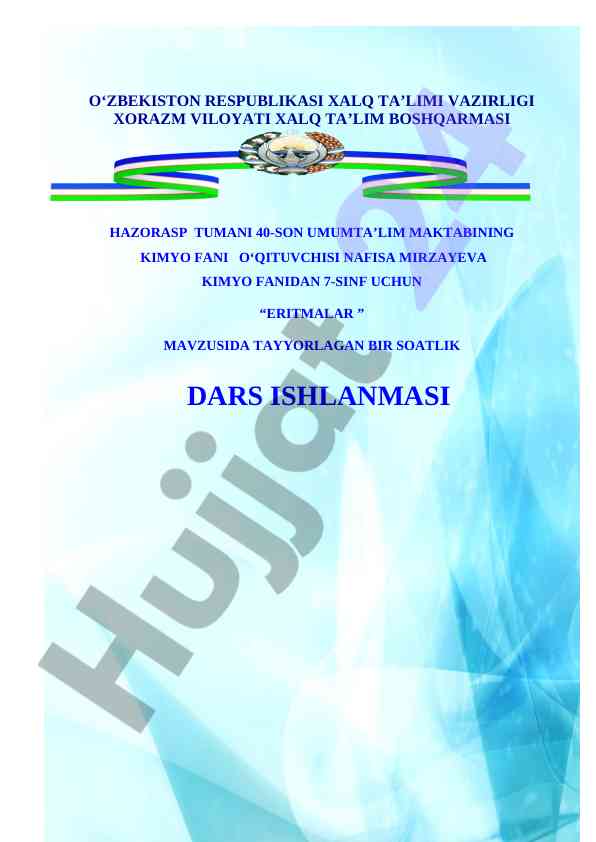 Sulfat kislota dars ishlanmasi