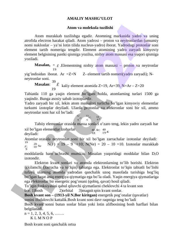 Atom tuzilishi va izotoplar: yadro zaryadi