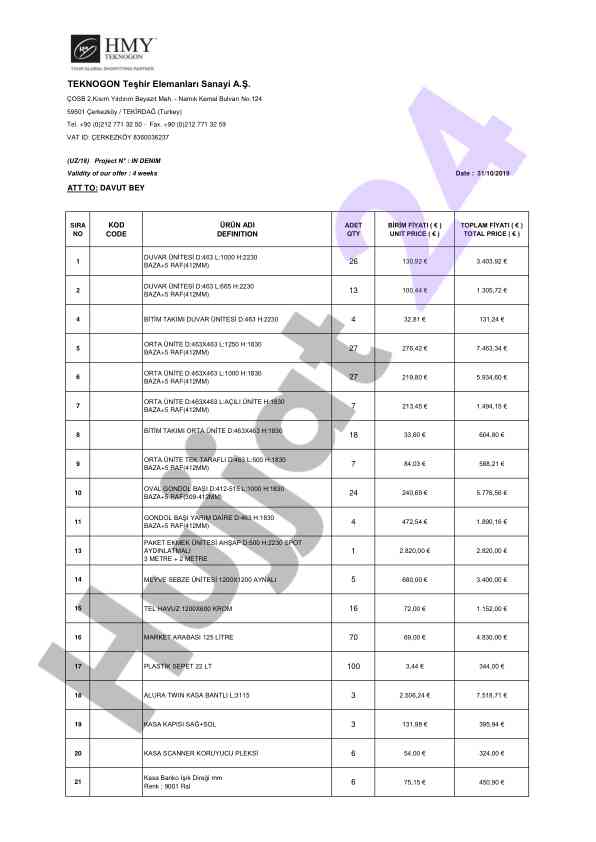 Teknogon teşhir elemanları sanayi a.ş. project offer