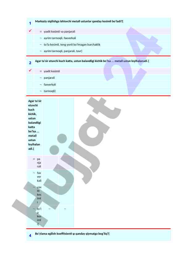 Metall ustunlar loyihalash asoslari va kesimlar