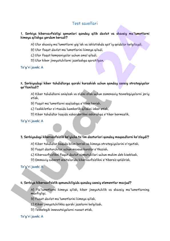 Kiberxavfsizlik savollari va strategiyalari
