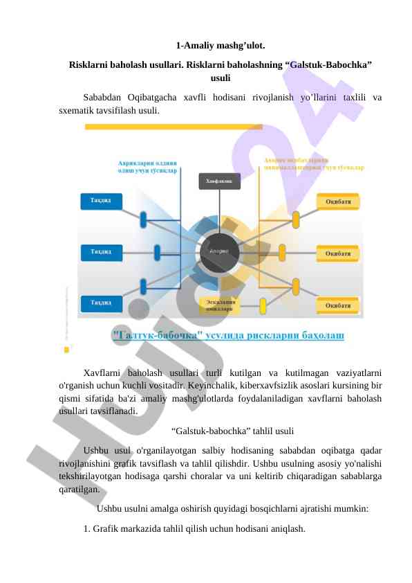 Risklarni baholash usullari va amaliy mashg'ulotlar