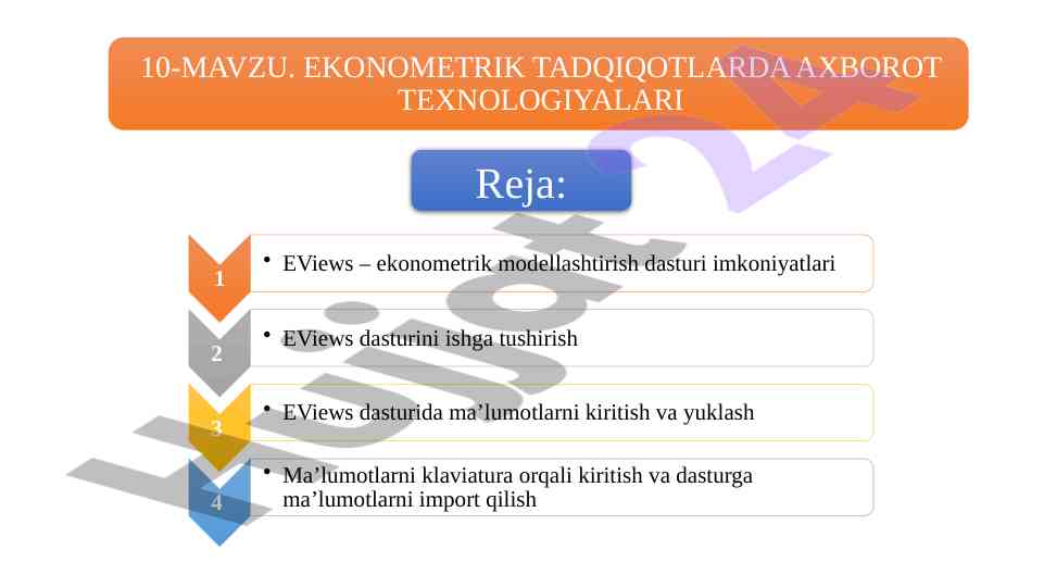 Eviews dasturi: ekonometrik modellashtirish asoslari