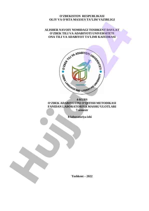 O‘zbek adabiyotini o‘qitish metodikasi laboratoriya mashg‘ulotlari