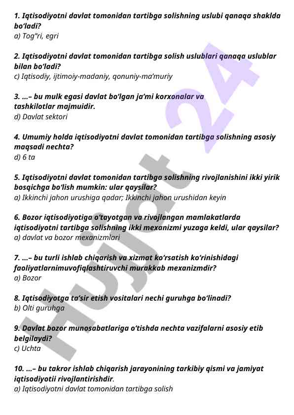 Iqtisodiyot davlat tartibga solish usullari