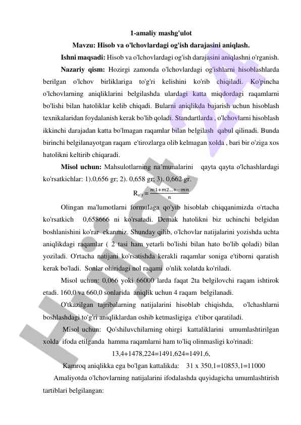 Hisob va o'lchovlardagi og'ish darajasini aniqlash