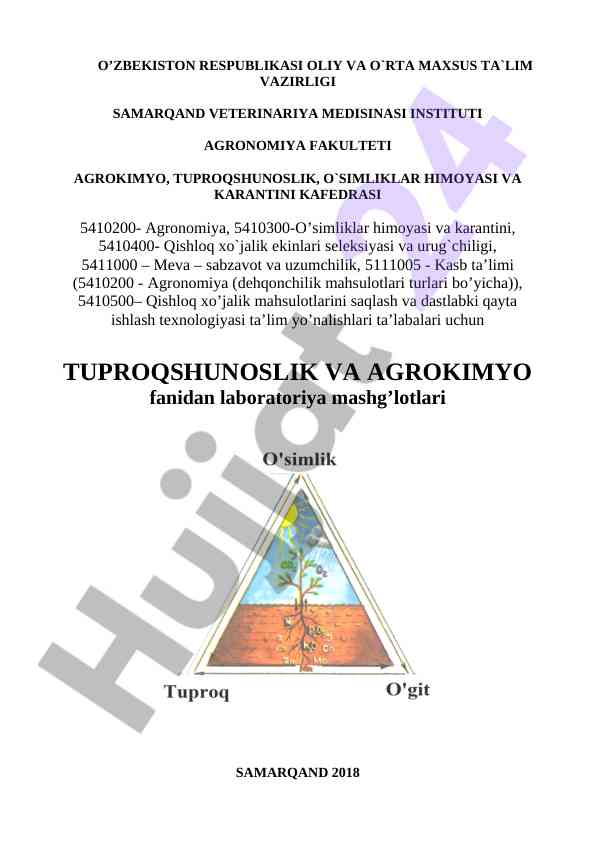 Tuproq tarkibidagi ammiakli azotni aniqlash usullari