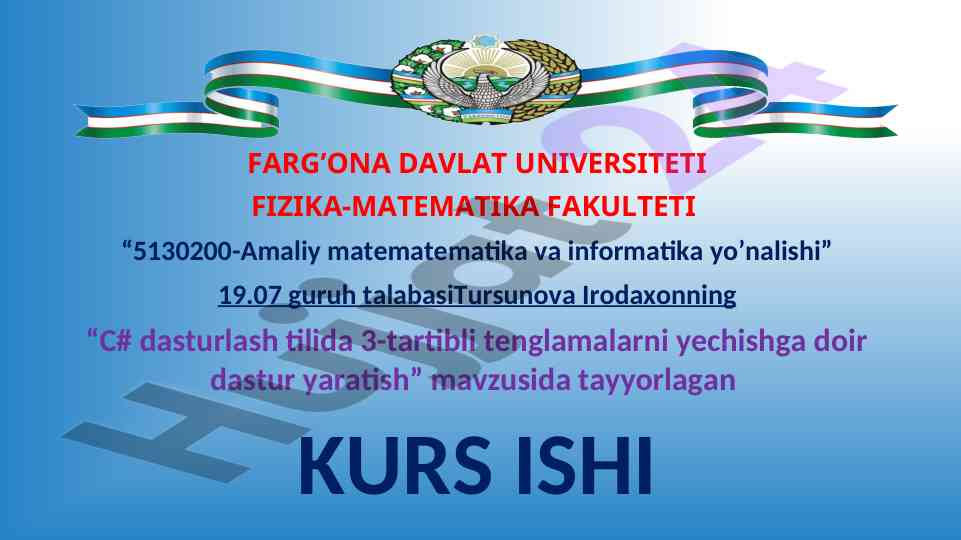 C# dasturlashda tenglamalarni yechish dasturi