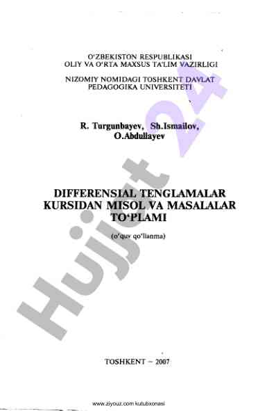 Differensial tenglamalar kursidan misol va masalalar