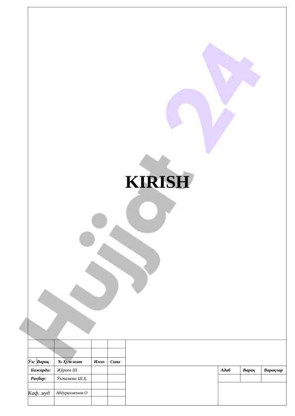 Kirish dars ishlanmasi