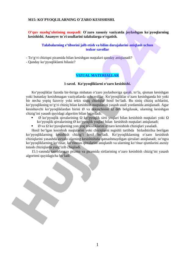 Ko'pyoqliklarning o'zaro kesilishi