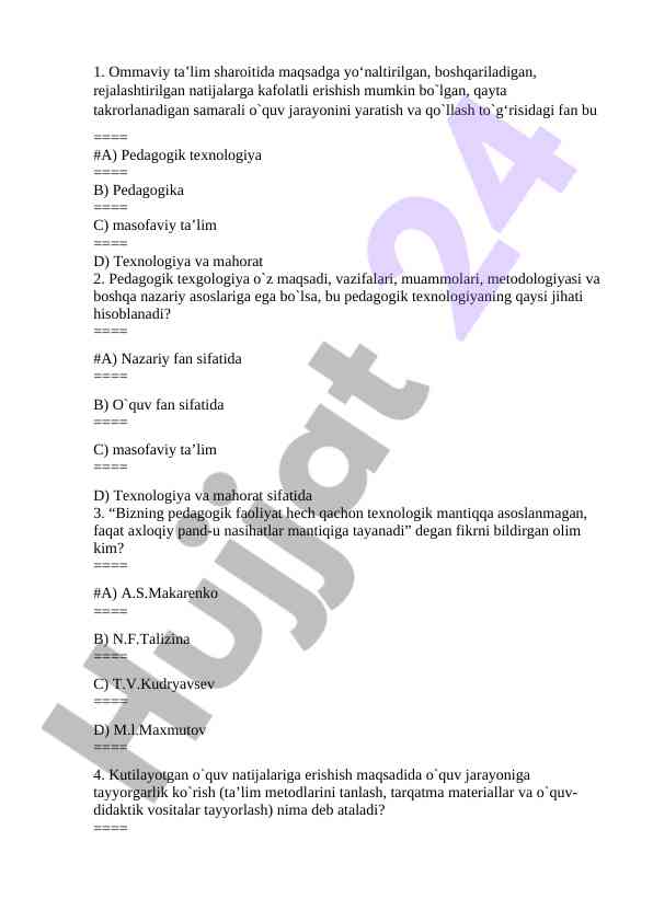 Pedagogik texnologiyaning asosiy jihatlari va metodlari