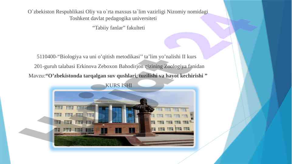 O'zbekistonda tarqalgan suv qushlari metodikasiga