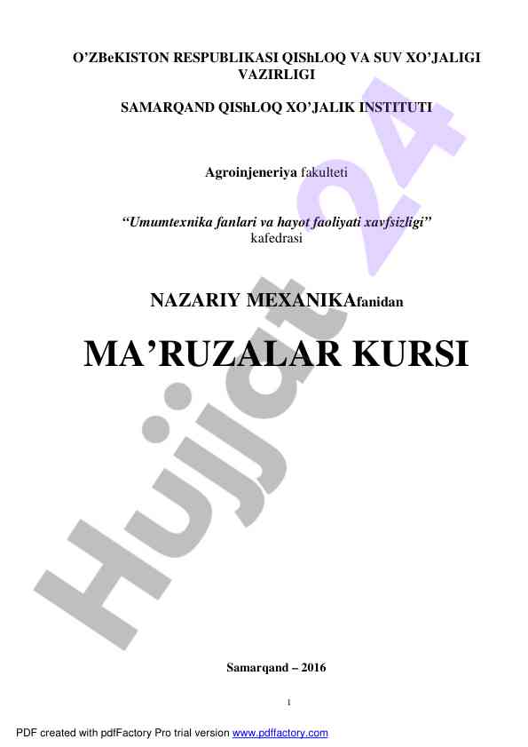 Nazariy mexanika fanidan ma’ruzalar kursi