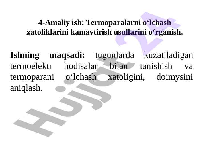 Termoparalarni o‘lchash xatoliklari kamaytirish usullari