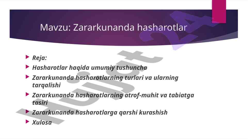 Zararkunanda hasharotlar haqida umumiy tushuncha