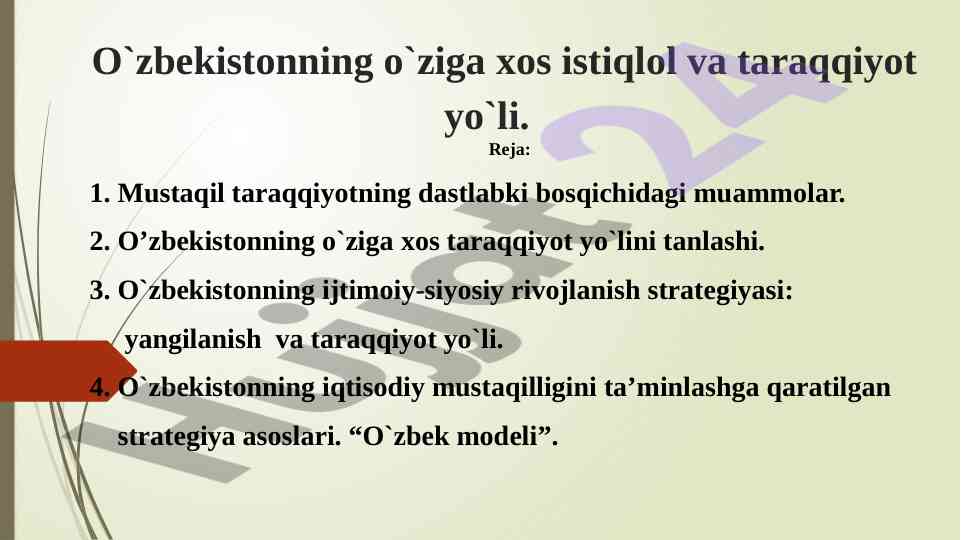 O'zbekistonning istiqlol va taraqqiyot yo'li