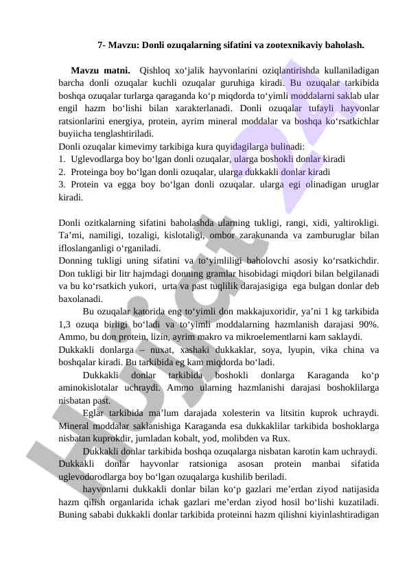 Donli ozuqalarning sifatini baholash usullari