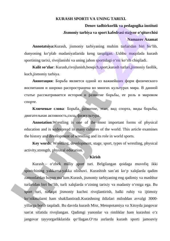 Kurash sporti va uning tarixi