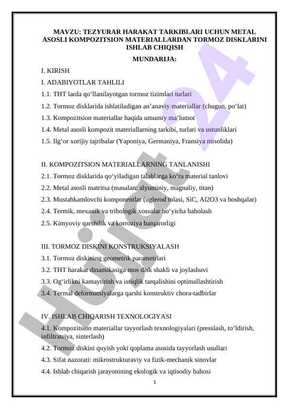 Metal asosli kompozitsion materiallar tormoz disklari