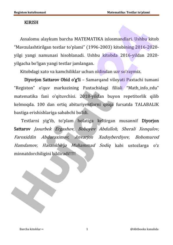 Mavzulashtirilgan testlar to‘plami 2016-2020 yillar