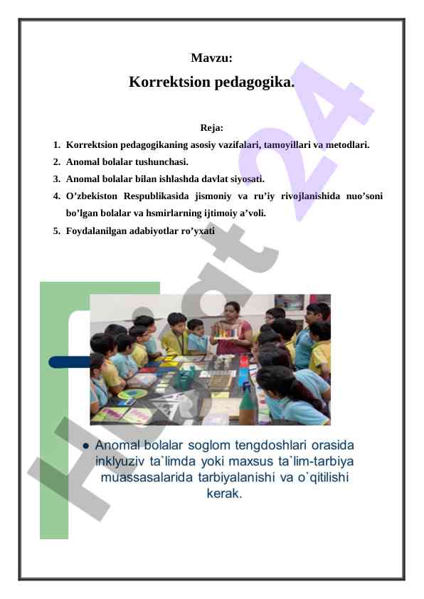 Korrektsion pedagogika asoslari va metodlari