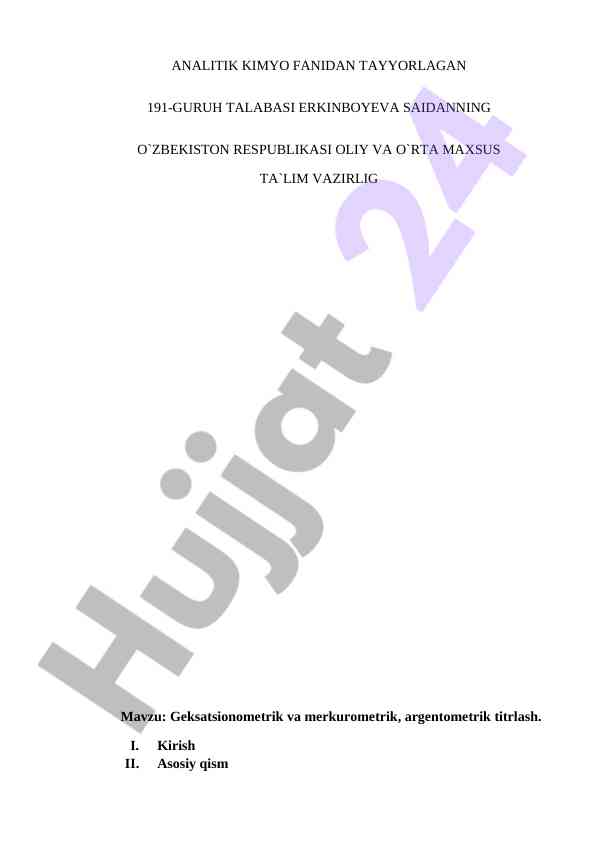 Geksatsionometrik va merkurometrik titrash usullari