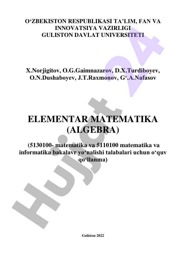 Elementar matematika algeba o‘quv qo‘llanma