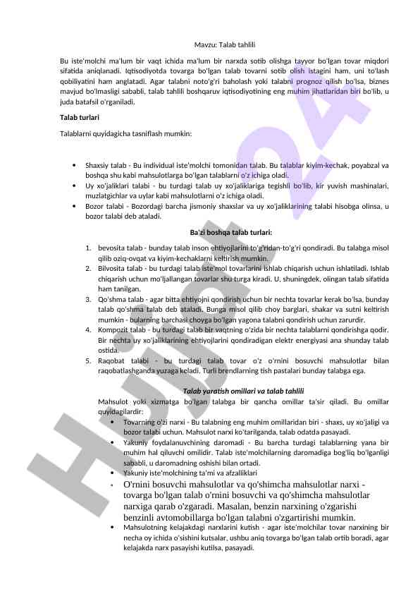 Talab tahlili va turlarini o'rganish